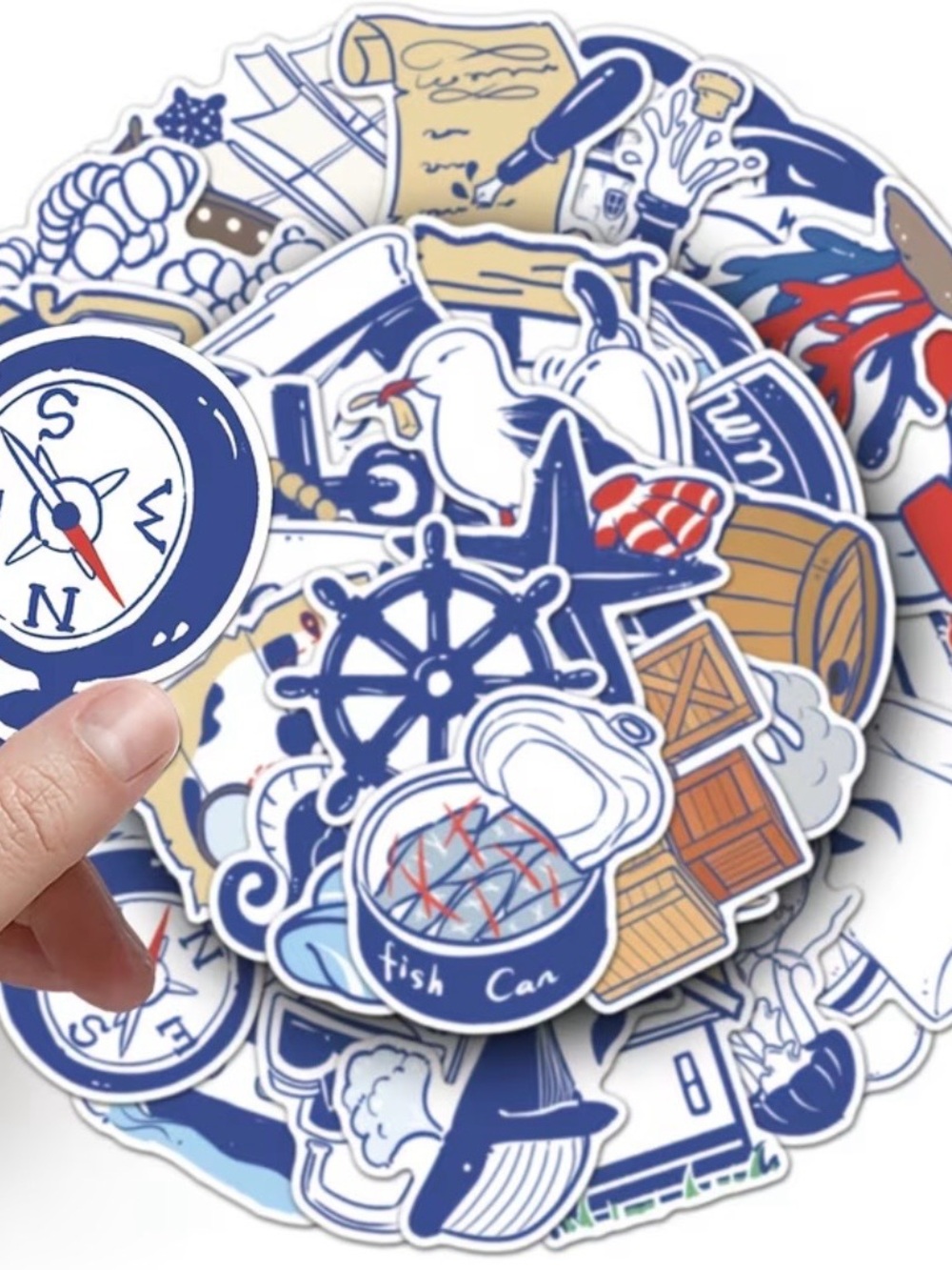 50 Blue White Nautical Stickers Anchor Ship Sailor Fish Lighthouse Rope Shell - Picture 13 of 16
